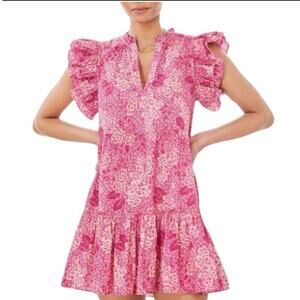 Generation Love 100% Cotton Pink Floral Ruffle Mini Dress Size Medium